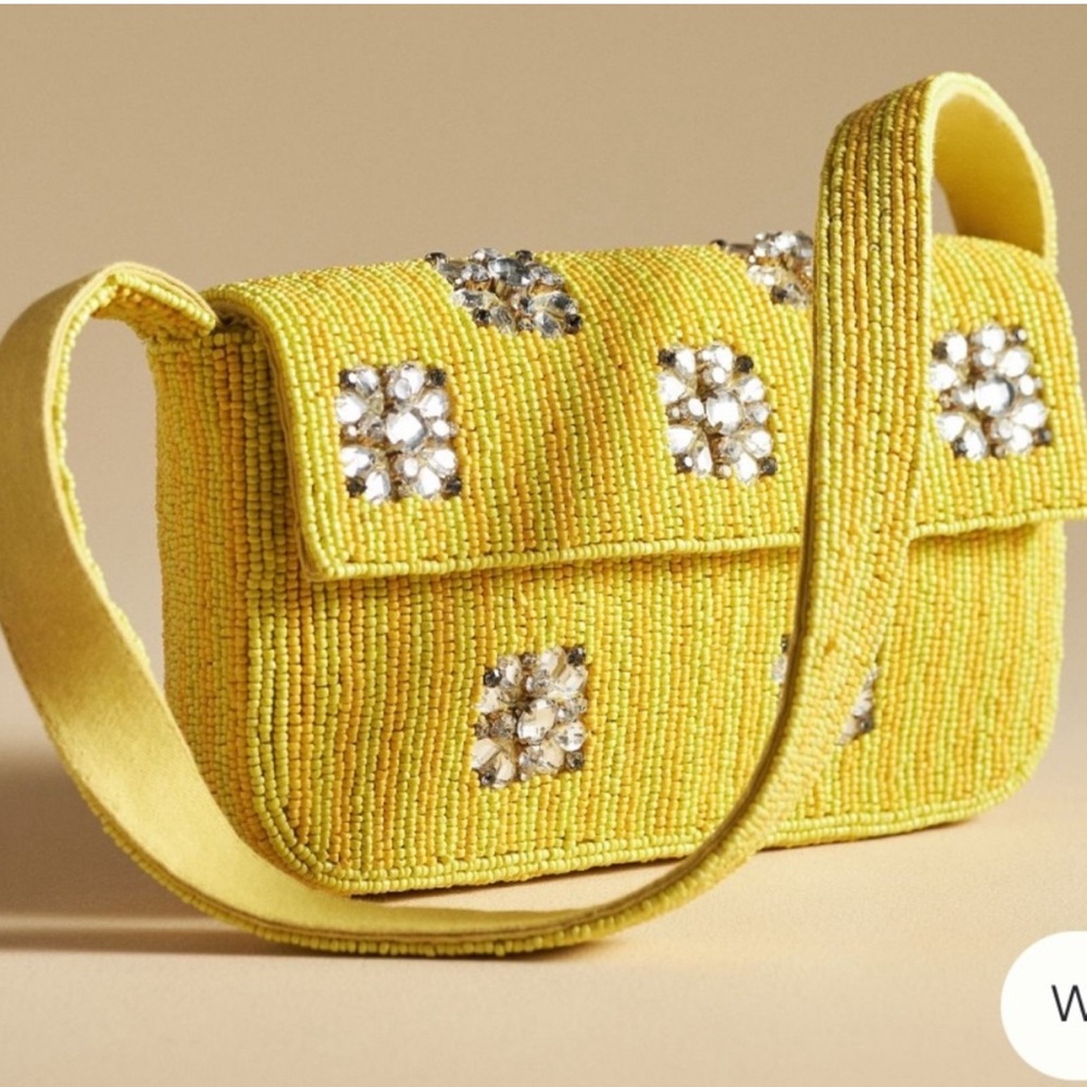 New with Tags: Anthropologie Fiona Beaded handbag in Sunshine Yellow ☀️